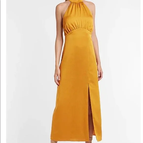 express satin halter maxi dress Express